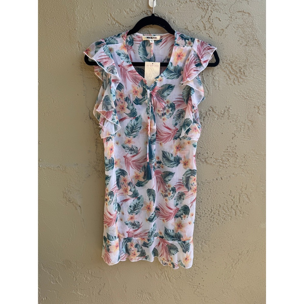 Miken NEW Womens White Tropical Floral Beach Coverup MEDIUM Sheer Resort Swim - Picture 3 of 8